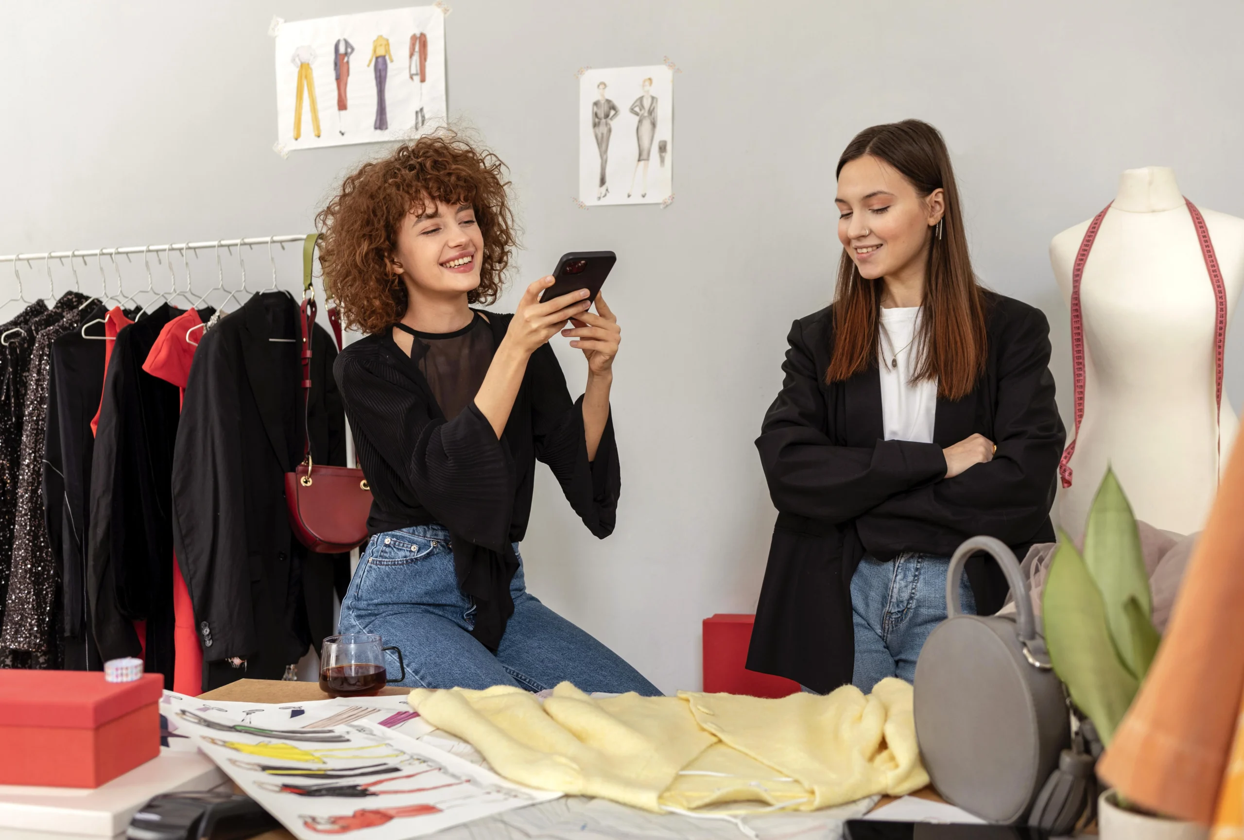 Diseñadoras trabajando en marketing para asistir a ferias y eventos