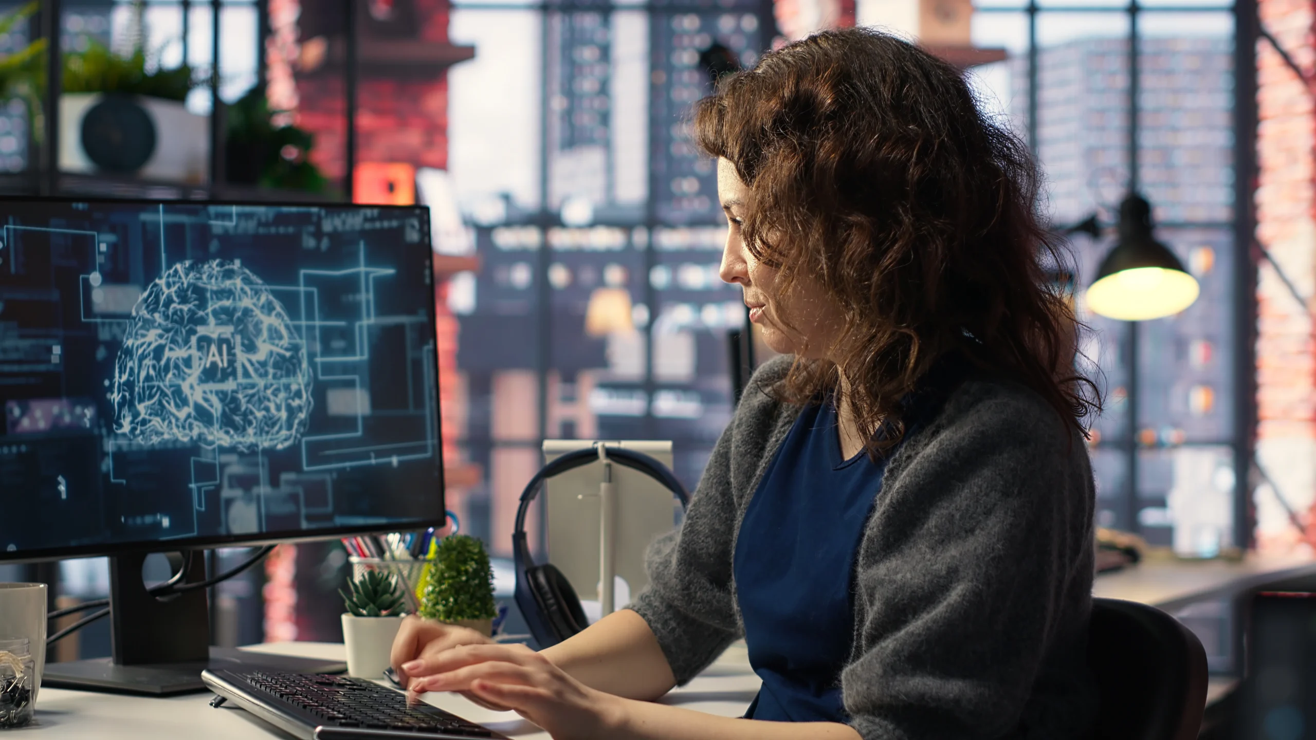 Female System Admin Doing Maintenance Ai Brain Pc Systems